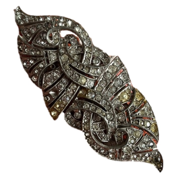 Vintage 1930s Trifari KTF Alfred Philippe Pave Diamante Ribbon Clipmate Duette - Picture 3 of 6